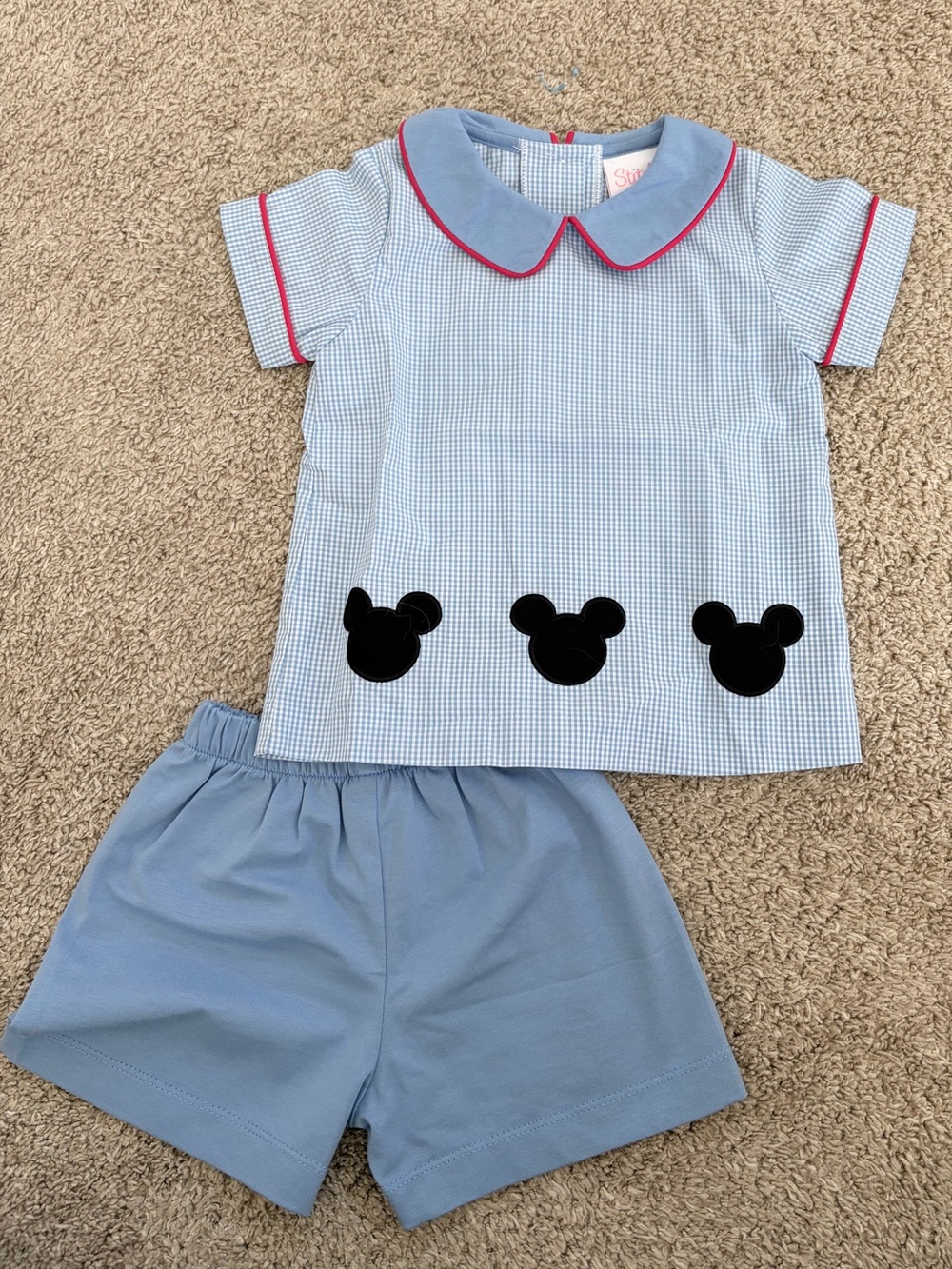 Light Blue Kids Pajama Set with Black Character Appliqués